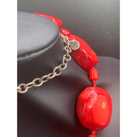 Coral Necklace in Red Dyed Bamboo Coral Signed By BARSE Chunky Stones Necklace - Picture 3 of 5